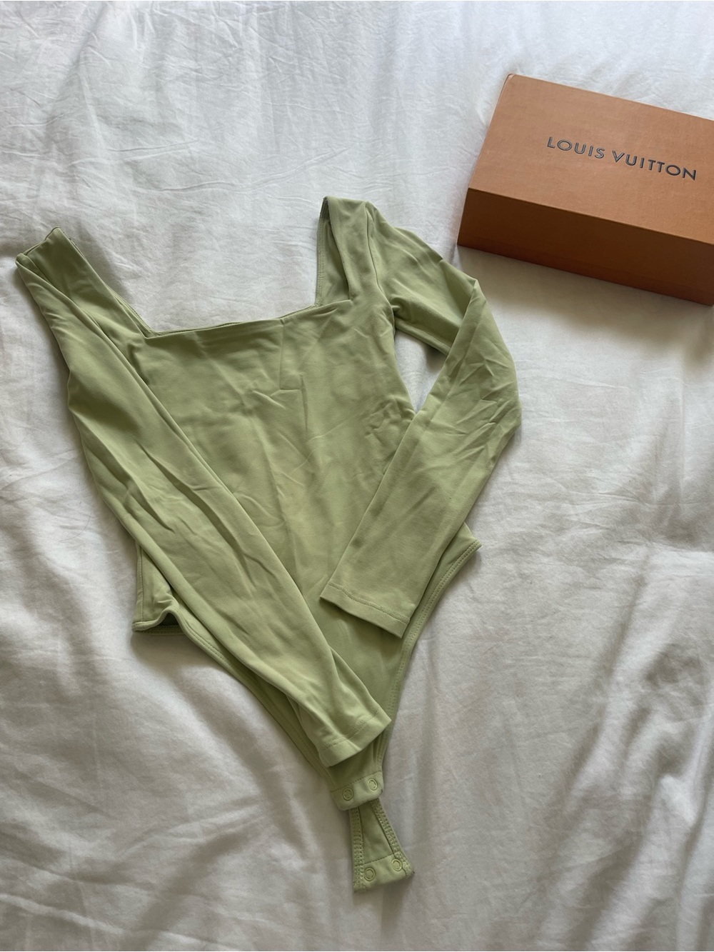 Aritzia Babaton Square Neck Long Sleeve Bodysuit in Sage Green